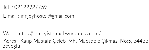 nnjoy Hostel stanbul telefon numaralar, faks, e-mail, posta adresi ve iletiim bilgileri