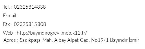 zmir Bayndr retmenevi telefon numaralar, faks, e-mail, posta adresi ve iletiim bilgileri