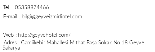 zmirli Otel Geyve telefon numaralar, faks, e-mail, posta adresi ve iletiim bilgileri