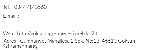 Kahramanmara Gksun Pr.dr. Mehmet Salam retmenevi telefon numaralar, faks, e-mail, posta adresi ve iletiim bilgileri