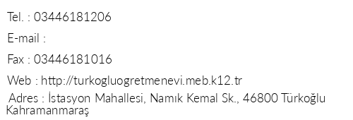 Kahramanmara Trkolu retmenevi telefon numaralar, faks, e-mail, posta adresi ve iletiim bilgileri