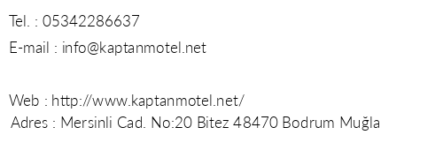 Kaptan Otel Bitez telefon numaralar, faks, e-mail, posta adresi ve iletiim bilgileri