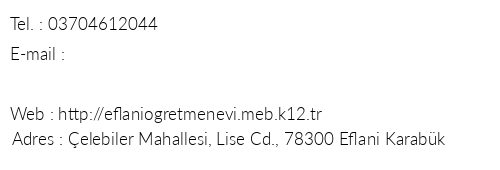 Karabk Eflani retmenevi telefon numaralar, faks, e-mail, posta adresi ve iletiim bilgileri