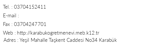 Karabk retmenevi telefon numaralar, faks, e-mail, posta adresi ve iletiim bilgileri