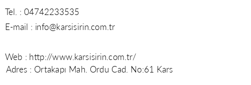 Kars- irin Butik Hotel telefon numaralar, faks, e-mail, posta adresi ve iletiim bilgileri