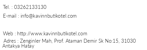 Kavinn Butik Otel telefon numaralar, faks, e-mail, posta adresi ve iletiim bilgileri