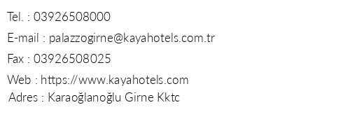 Kaya Palazzo Resort & Casino telefon numaralar, faks, e-mail, posta adresi ve iletiim bilgileri