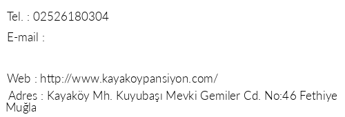 Kayaky Pansiyon telefon numaralar, faks, e-mail, posta adresi ve iletiim bilgileri
