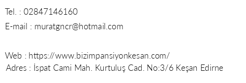 Kean Bizim Kz renci Pansiyonu telefon numaralar, faks, e-mail, posta adresi ve iletiim bilgileri