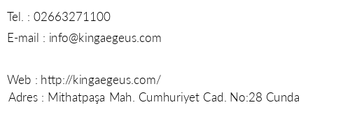 King Aegeus Otel telefon numaralar, faks, e-mail, posta adresi ve iletiim bilgileri