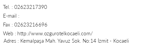 Kocaeli zgr Otel telefon numaralar, faks, e-mail, posta adresi ve iletiim bilgileri