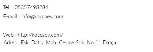 Kocca Ev Hotel telefon numaralar, faks, e-mail, posta adresi ve iletiim bilgileri