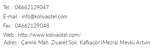 Koliva Otel telefon numaralar, faks, e-mail, posta adresi ve iletiim bilgileri