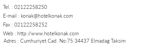 Konak Hotel telefon numaralar, faks, e-mail, posta adresi ve iletiim bilgileri