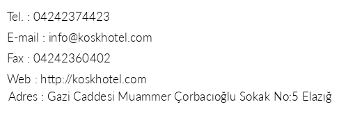 Kk Hotel Elaz telefon numaralar, faks, e-mail, posta adresi ve iletiim bilgileri