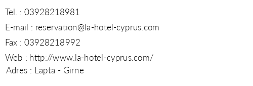 La Hotel & Resort telefon numaralar, faks, e-mail, posta adresi ve iletiim bilgileri
