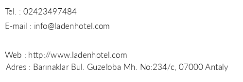 Laden Apart Otel telefon numaralar, faks, e-mail, posta adresi ve iletiim bilgileri