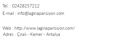 Lagina Pansiyon telefon numaralar, faks, e-mail, posta adresi ve iletiim bilgileri