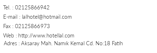 Lal Hotel telefon numaralar, faks, e-mail, posta adresi ve iletiim bilgileri
