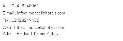 Limoncello Garden Club telefon numaralar, faks, e-mail, posta adresi ve iletiim bilgileri