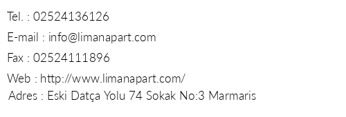 Liman Apart Hotel telefon numaralar, faks, e-mail, posta adresi ve iletiim bilgileri