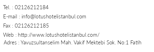Lotus Hotel stanbul telefon numaralar, faks, e-mail, posta adresi ve iletiim bilgileri