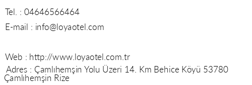 Loya Otel telefon numaralar, faks, e-mail, posta adresi ve iletiim bilgileri