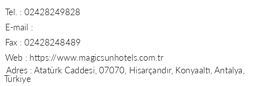 Magic Sun Hotels telefon numaralar, faks, e-mail, posta adresi ve iletiim bilgileri