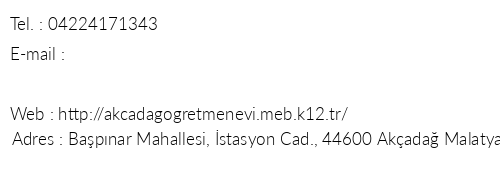 Malatya Akada retmenevi telefon numaralar, faks, e-mail, posta adresi ve iletiim bilgileri