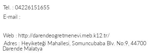 Malatya Darende retmenevi telefon numaralar, faks, e-mail, posta adresi ve iletiim bilgileri