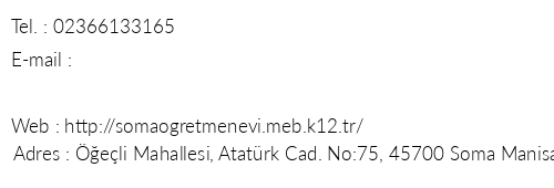 Manisa Soma retmenevi telefon numaralar, faks, e-mail, posta adresi ve iletiim bilgileri