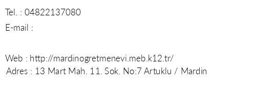 Mardin Artuklu retmenevi telefon numaralar, faks, e-mail, posta adresi ve iletiim bilgileri