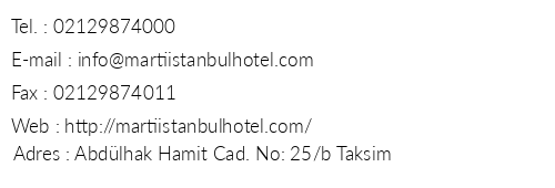 Mart stanbul Hotel telefon numaralar, faks, e-mail, posta adresi ve iletiim bilgileri