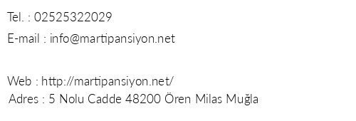 Mart Pansiyon ren telefon numaralar, faks, e-mail, posta adresi ve iletiim bilgileri