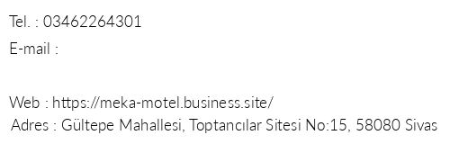 Meka Motel telefon numaralar, faks, e-mail, posta adresi ve iletiim bilgileri
