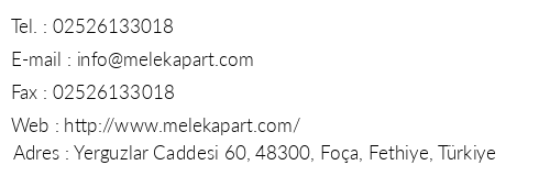 Melek Apart Hotel telefon numaralar, faks, e-mail, posta adresi ve iletiim bilgileri