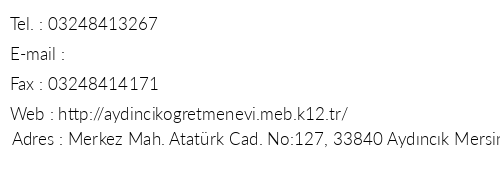 Mersin Aydnck retmenevi telefon numaralar, faks, e-mail, posta adresi ve iletiim bilgileri