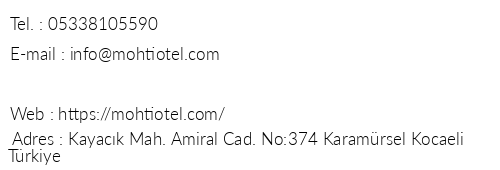 Mohti Otel telefon numaralar, faks, e-mail, posta adresi ve iletiim bilgileri