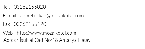 Mozaik Otel telefon numaralar, faks, e-mail, posta adresi ve iletiim bilgileri