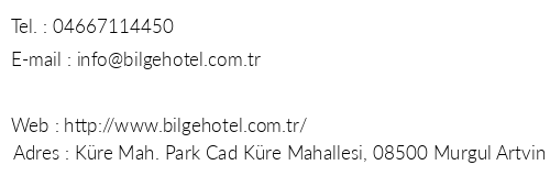 Murgul Bilge Hotel telefon numaralar, faks, e-mail, posta adresi ve iletiim bilgileri