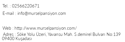 Mrsel Pansiyon telefon numaralar, faks, e-mail, posta adresi ve iletiim bilgileri