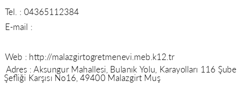 Mu Malazgirt retmenevi telefon numaralar, faks, e-mail, posta adresi ve iletiim bilgileri