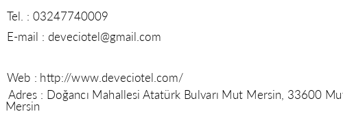 Mut Deveci Otel telefon numaralar, faks, e-mail, posta adresi ve iletiim bilgileri