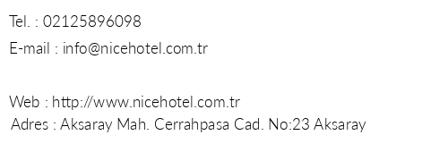 Nice Hotel telefon numaralar, faks, e-mail, posta adresi ve iletiim bilgileri