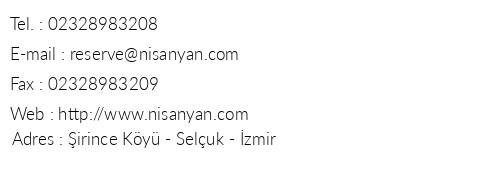 Nisanyan Hotel irince telefon numaralar, faks, e-mail, posta adresi ve iletiim bilgileri