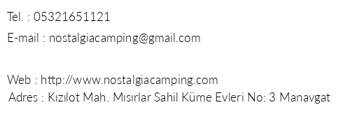 Nostalgia Camping Pension telefon numaralar, faks, e-mail, posta adresi ve iletiim bilgileri