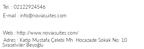 Novia Suites telefon numaralar, faks, e-mail, posta adresi ve iletiim bilgileri