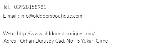 Old Doors Boutique Hotel telefon numaralar, faks, e-mail, posta adresi ve iletiim bilgileri