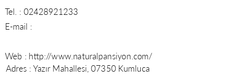 Olimpos Natural Pansiyon telefon numaralar, faks, e-mail, posta adresi ve iletiim bilgileri