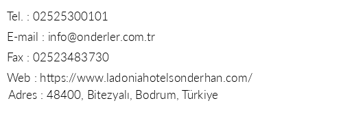 Ladonia Hotels nderhan Beach Club Hotel telefon numaralar, faks, e-mail, posta adresi ve iletiim bilgileri